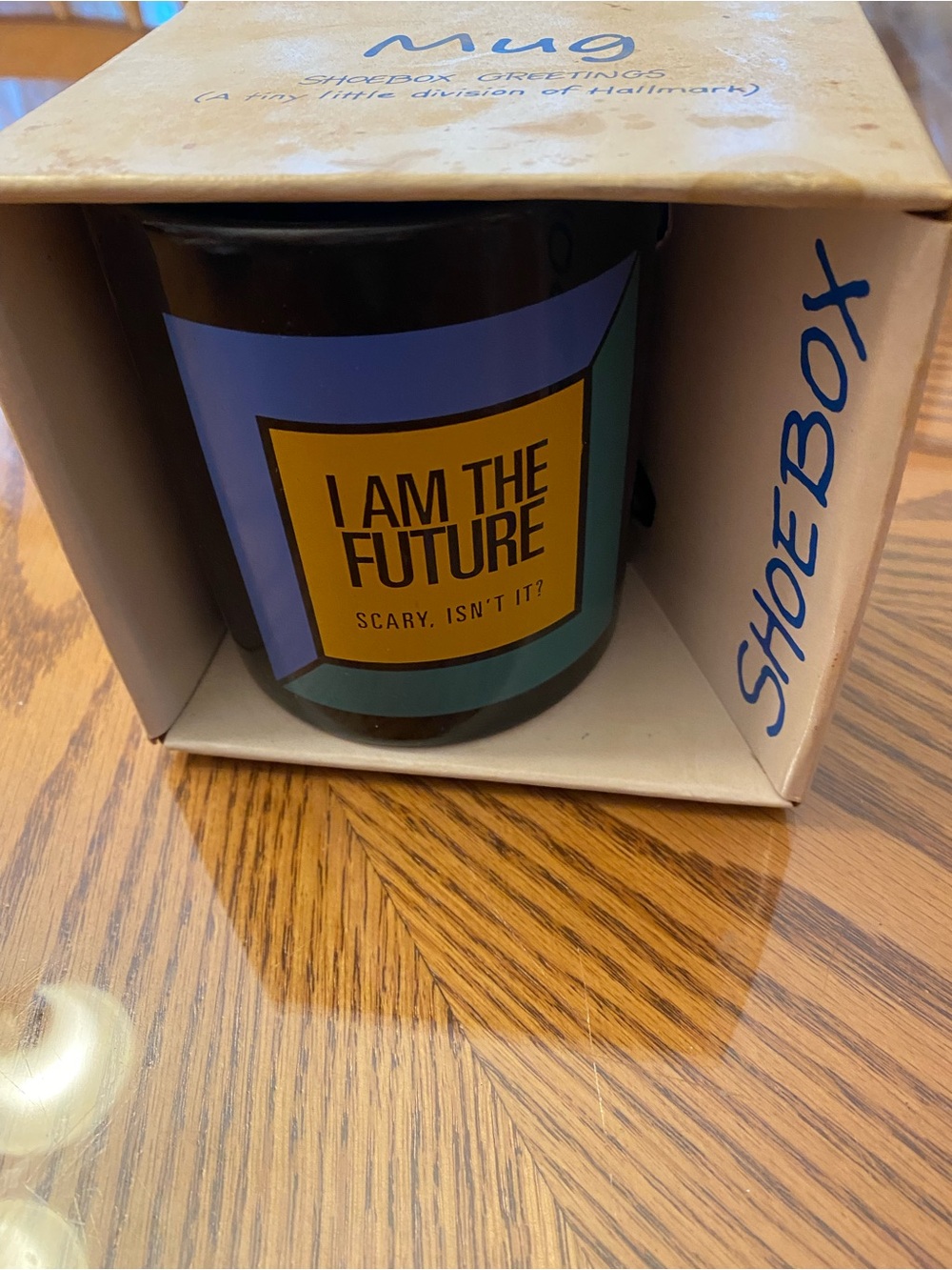 Shoebox 'I Am The Future' Black Ceramic Mug with Blue & Yellow Accents